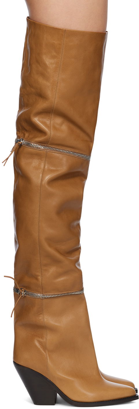Tennarit ja kengät ISABEL MARANT Lelodie Over-the-Knee Zipped Leather Boots Ruskea | 23HCD0006FA-A4A12S