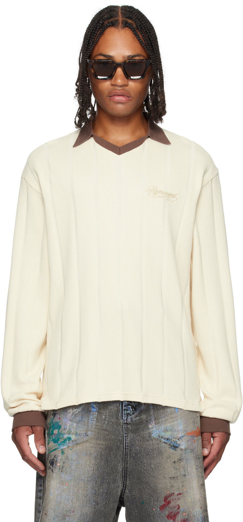 Poolopaita Represent Clo Represent Retro Football Long Sleeve Polo Valkoinen | MLM100277