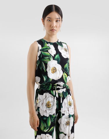 Tankkitoppi Dolce & Gabbana Dolce & Gabbana Sleeveless Gardenia Print Charmeuse Top Musta | F7AO3TFSA7FHN5JB, 3