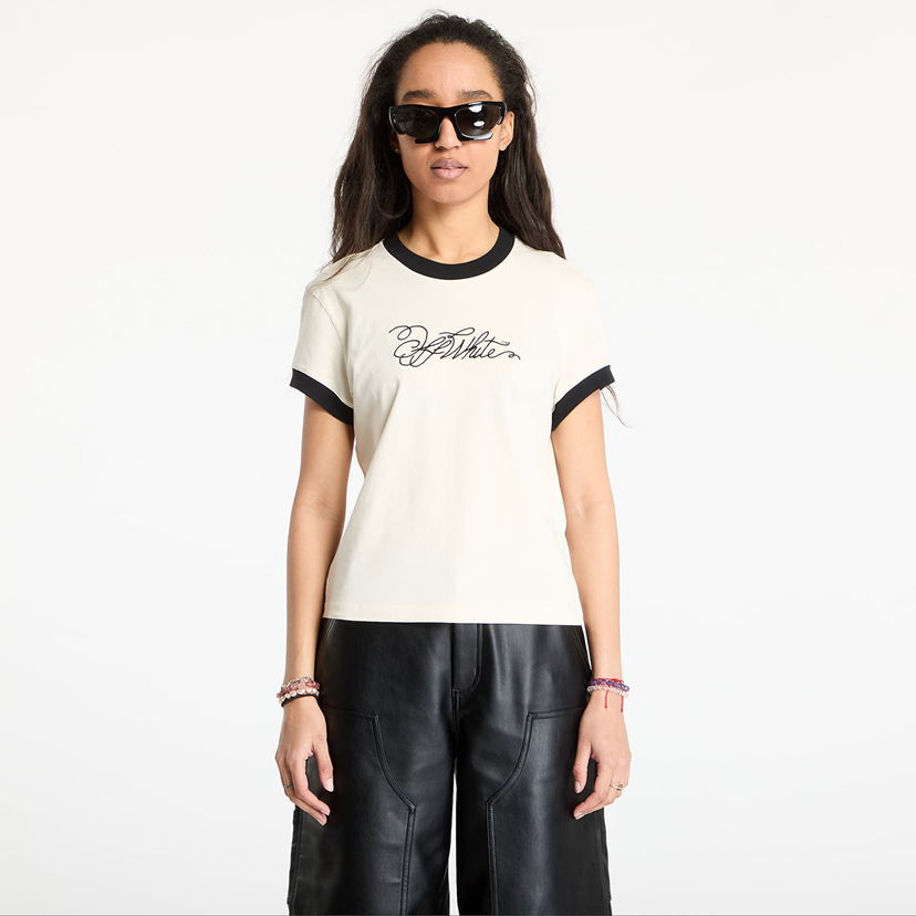 T-paita Off-White Off-White Script Fitted T-Shirt Beige | OWAA112S25JER0030B10