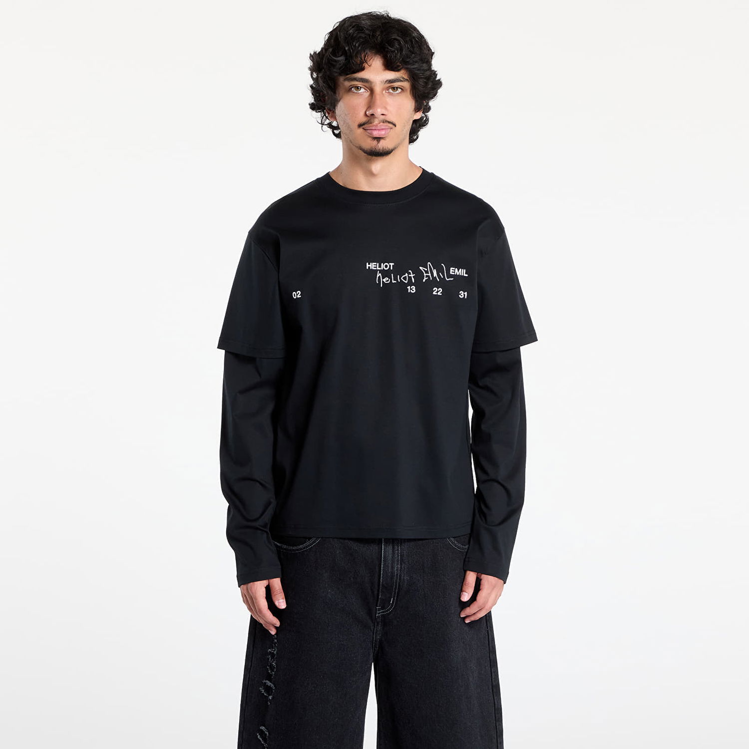 T-paita HELIOT EMIL HELIOT EMIL Fulgens Layered Longsleeve T-Shirt Musta | PREAW25_M_09_146_BLK01, 0