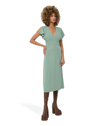 Mekko BOSS Slim-Fit Long-Length Dress with V Neckline Vihreä | 50488660