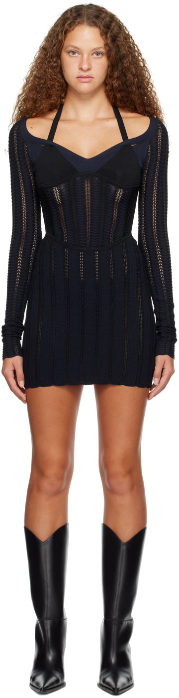 Mekko Dion Lee Snakeskin Column Minidress Musta | A7733P23