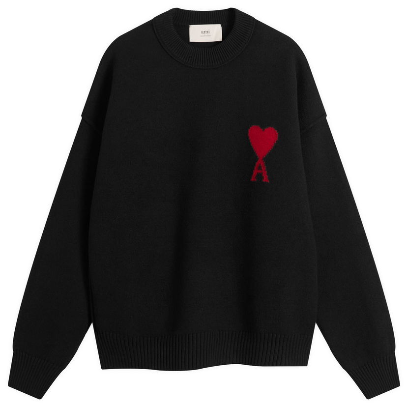 Villapaita AMI Men's Merino Wool ADC Crew Neck Jumper, Size Large Musta | H25UKS838-018-009H25