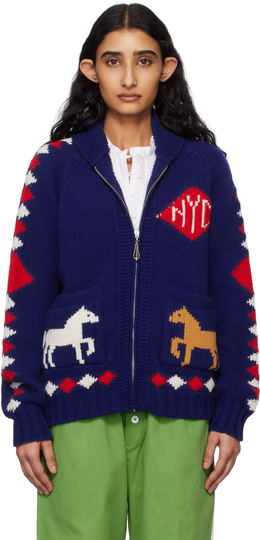 Villapaita Bode Bode Diamond Corral Zip Cardigan Sininen | MRS25KT015