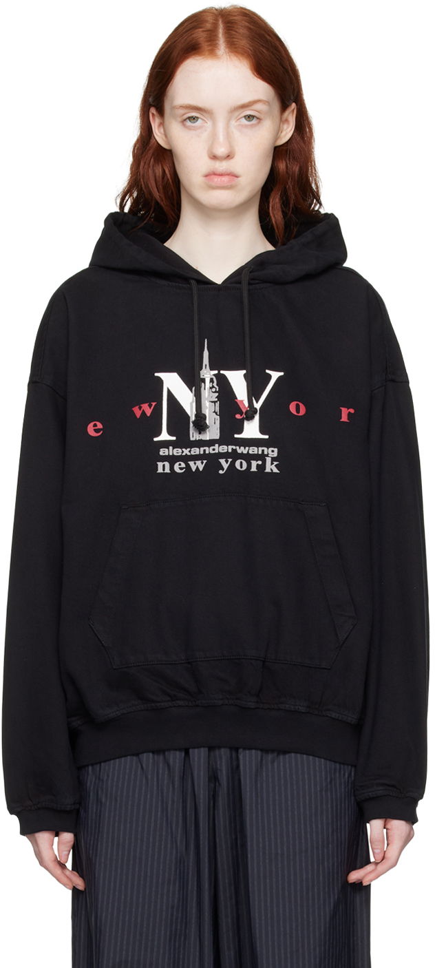 Huppari Alexander Wang Printed Denim Hoodie Musta | UDC4231611