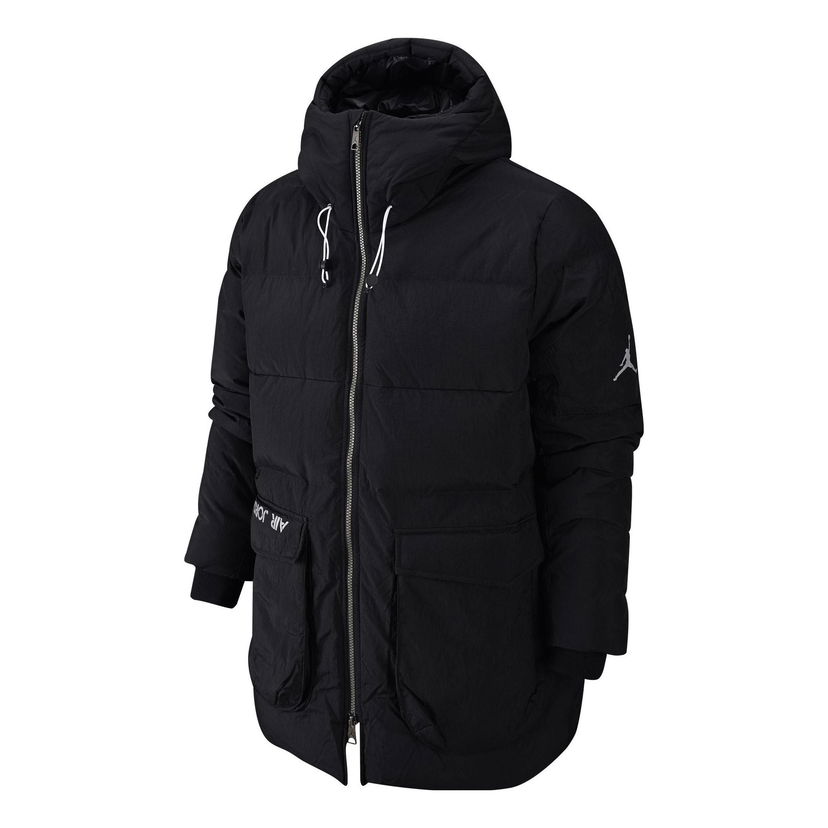 Puffer takki Jordan Storage Pocket Detail Hooded Down Jacket Musta | DZ4552-010