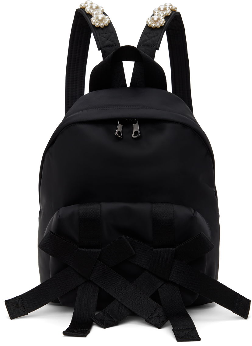 Reppu Simone Rocha Simone Rocha Beaded Utility Bow Backpack Musta | BAG179TB 0761