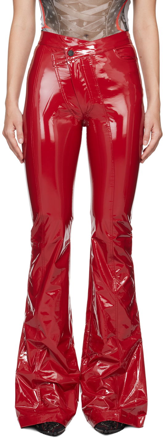 Housut Ottolinger Ottolinger Simple Line Faux-Leather Flare Pants Punainen | 1110107221