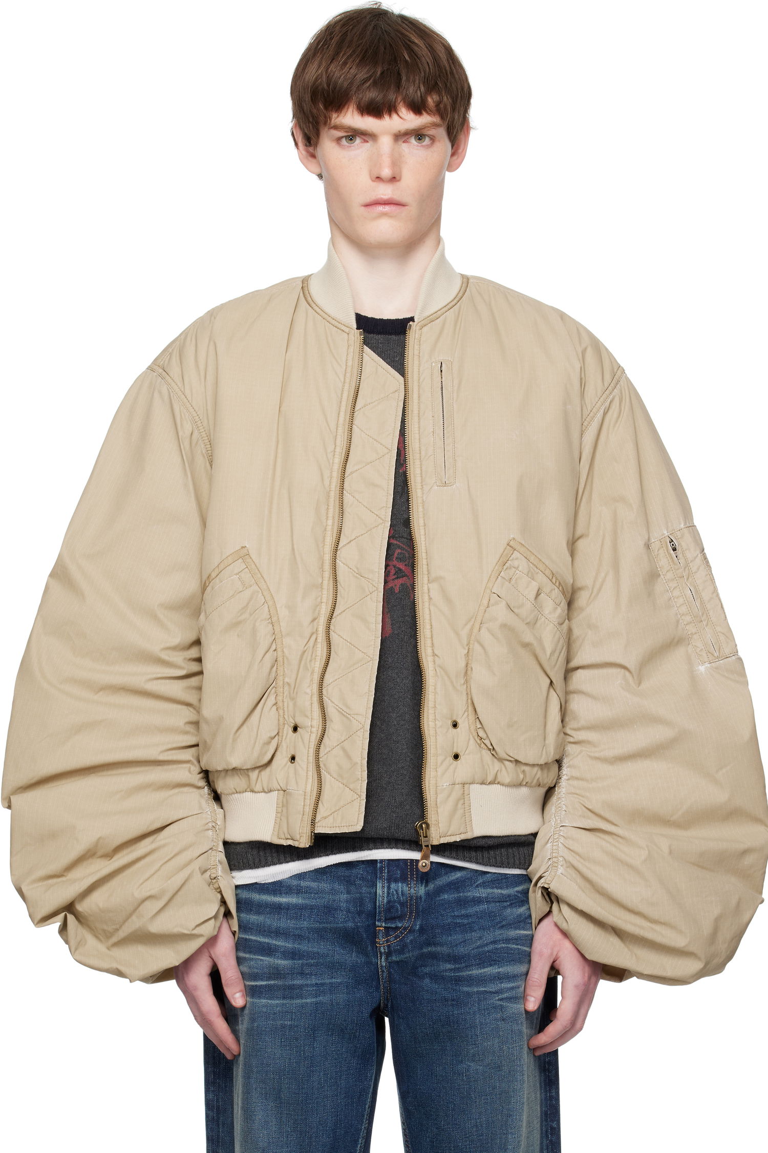 Bomber-takki We11done We11done Washed Nylon Bomber Jacket Beige | WD-JP2-25-059-U-BG, 0