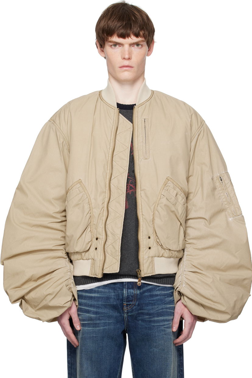 Bomber-takki We11done We11done Washed Nylon Bomber Jacket Beige | WD-JP2-25-059-U-BG