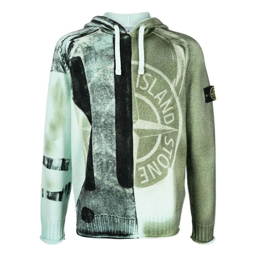 Villapaita Stone Island Motion Saturation Logo Knitted Hoodie Vihreä | 7715568T1-V0044
