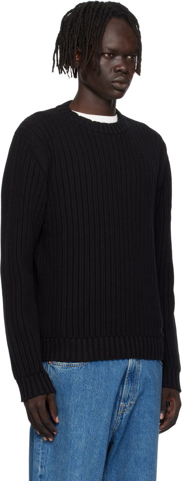Villapaita BOSS Hugo Embroidered-Logo Ribbed Knit Sweater Musta | 50546863, 1