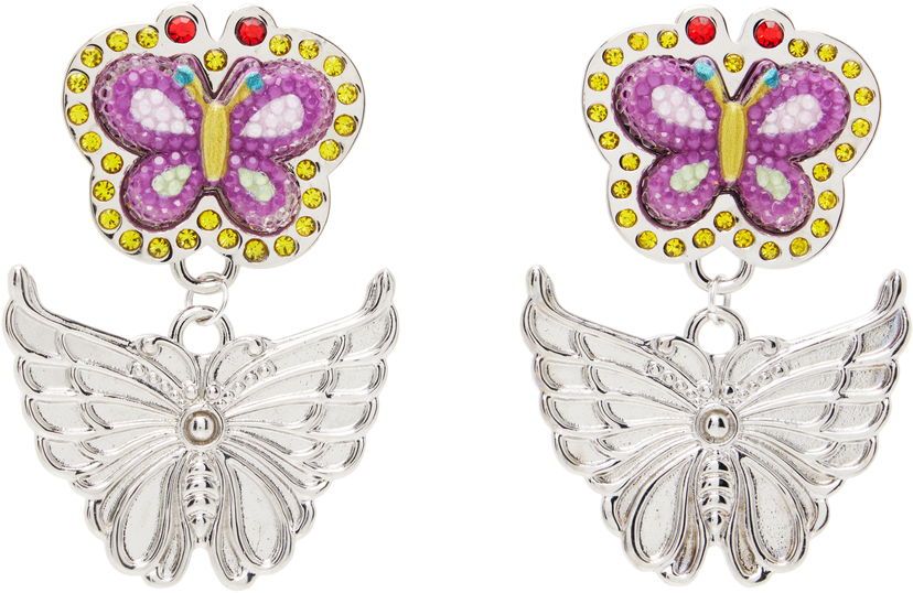 Korvakorut Chopova Lowena Stacked Rhinestone and Sculpted Butterfly Drop Earrings Monivärinen | 6631