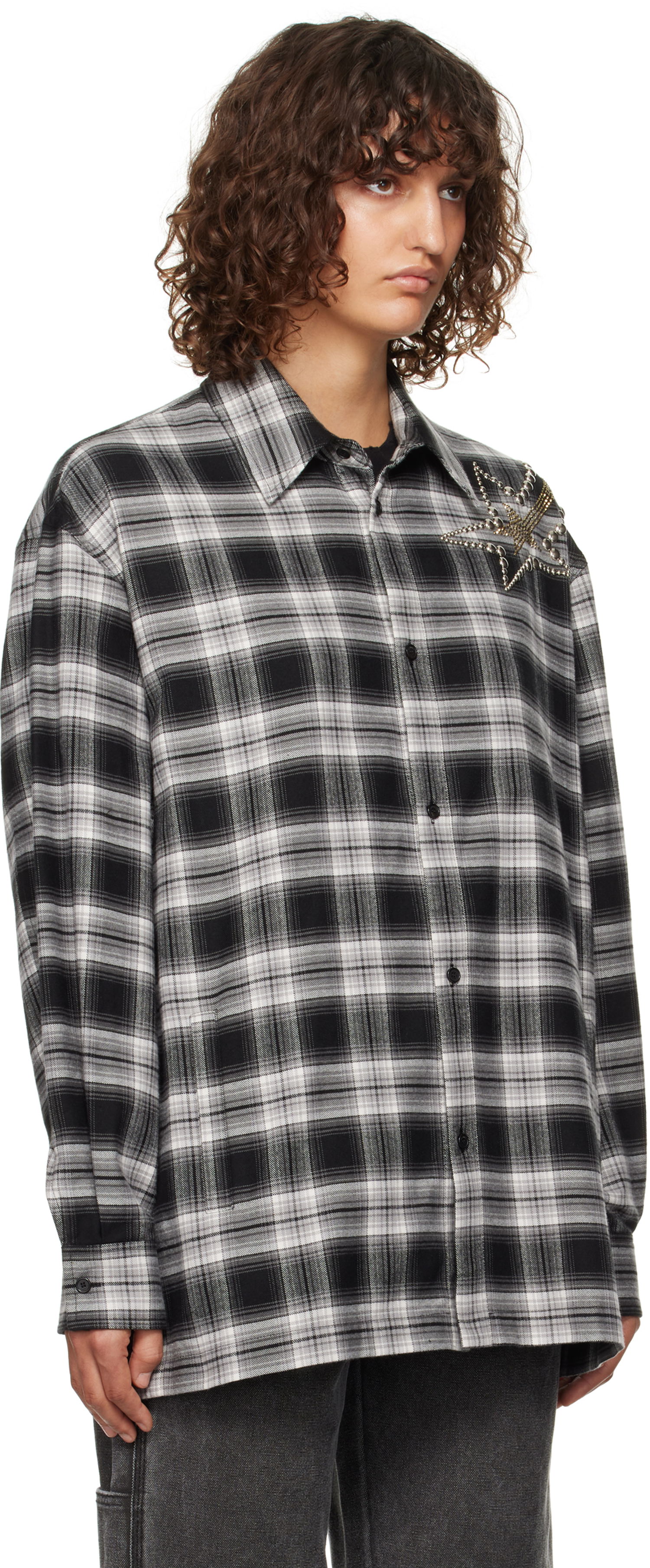 Paita We11done We11done Meteor Check Embellished Shirt Musta | WD-SH3-24-128-U-BK, 1