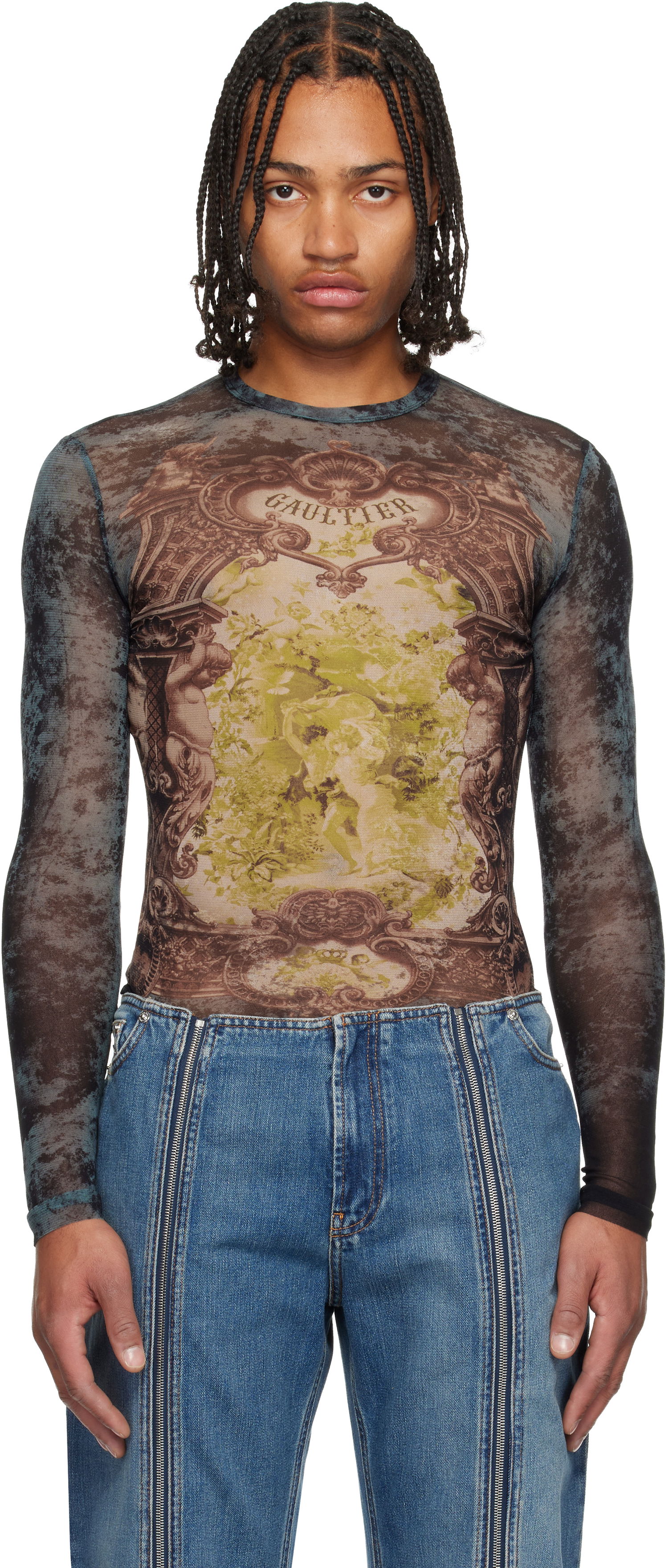 T-paitoja ja toppeja Jean Paul Gaultier The Blue Médaillon Printed Long Sleeve Mesh Top Monivärinen | 25/04-W-TO305-M006P-005740, 0