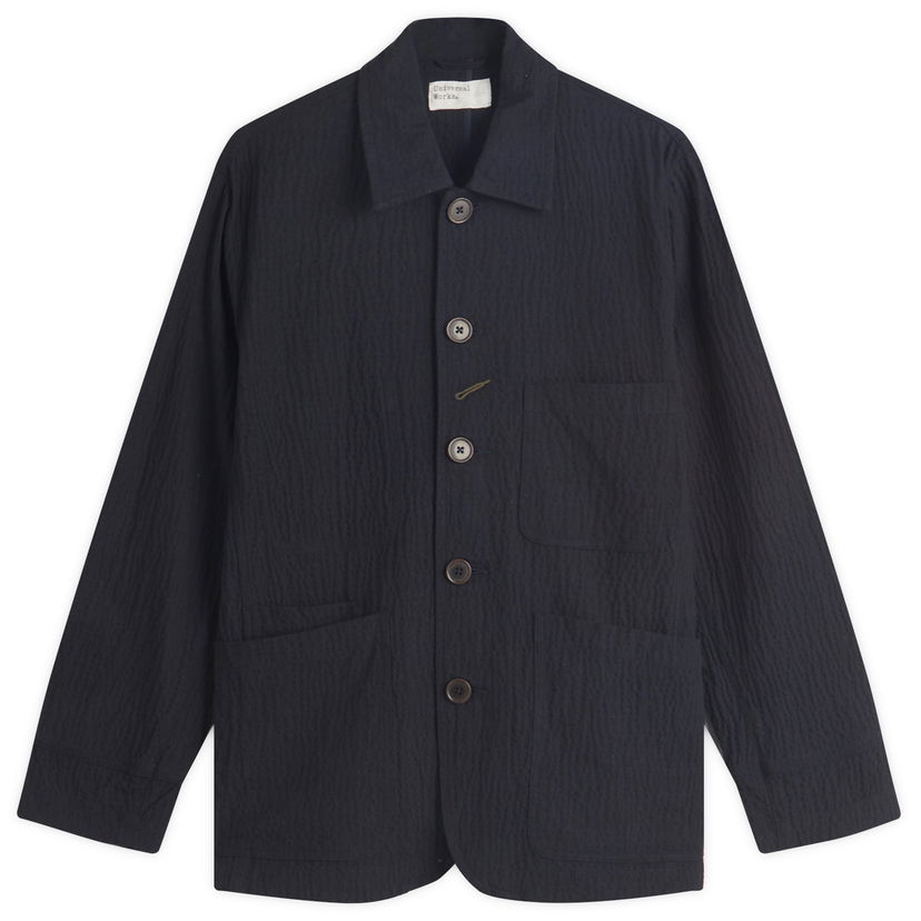 Takki Universal Works Bakers Jacket Seersucker Tummansininen | 32112-DKN