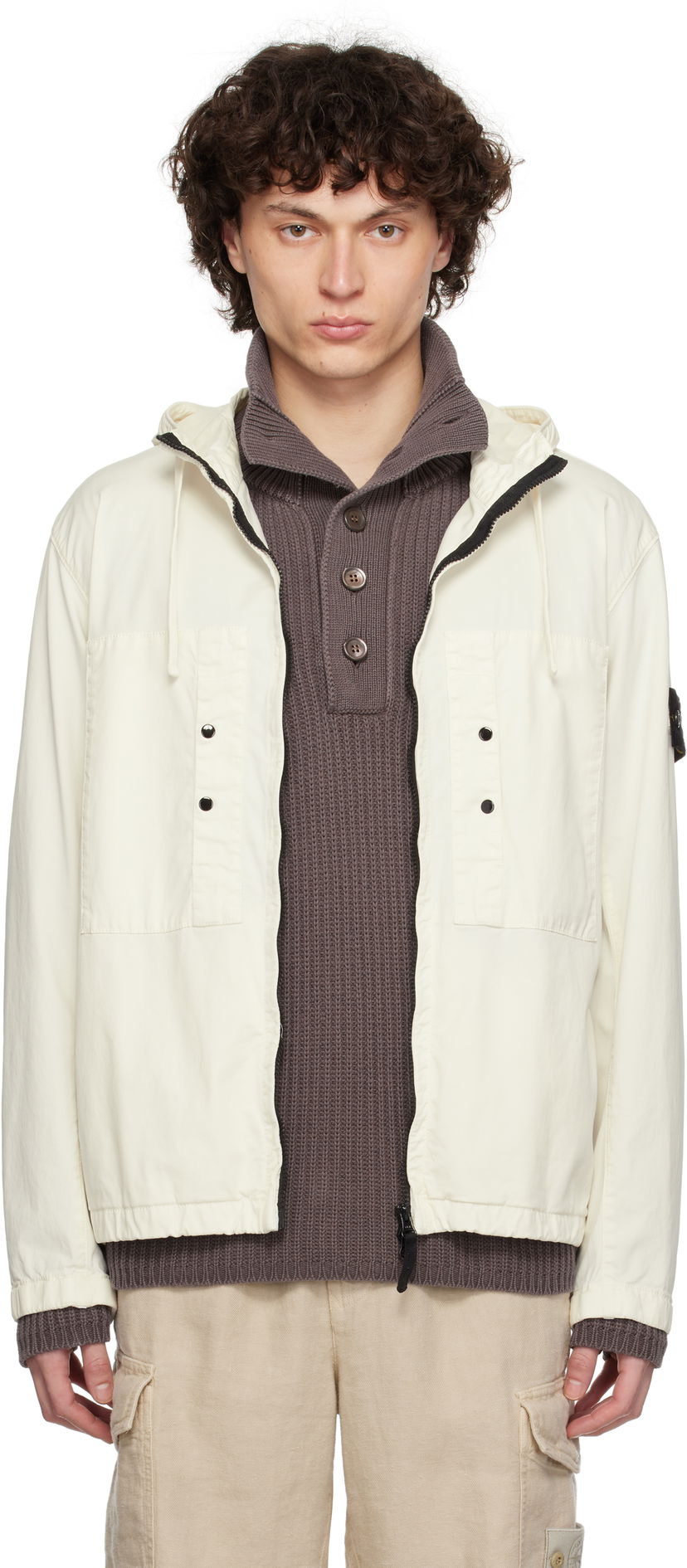 Tuulitakki Stone Island Stone Island Supima Cotton Twill Stretch-TC Jacket Valkoinen | K1S15 4100091 S0010