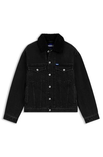 Takki BOSS Denim Jacket with Teddy Collar Musta | 50547149