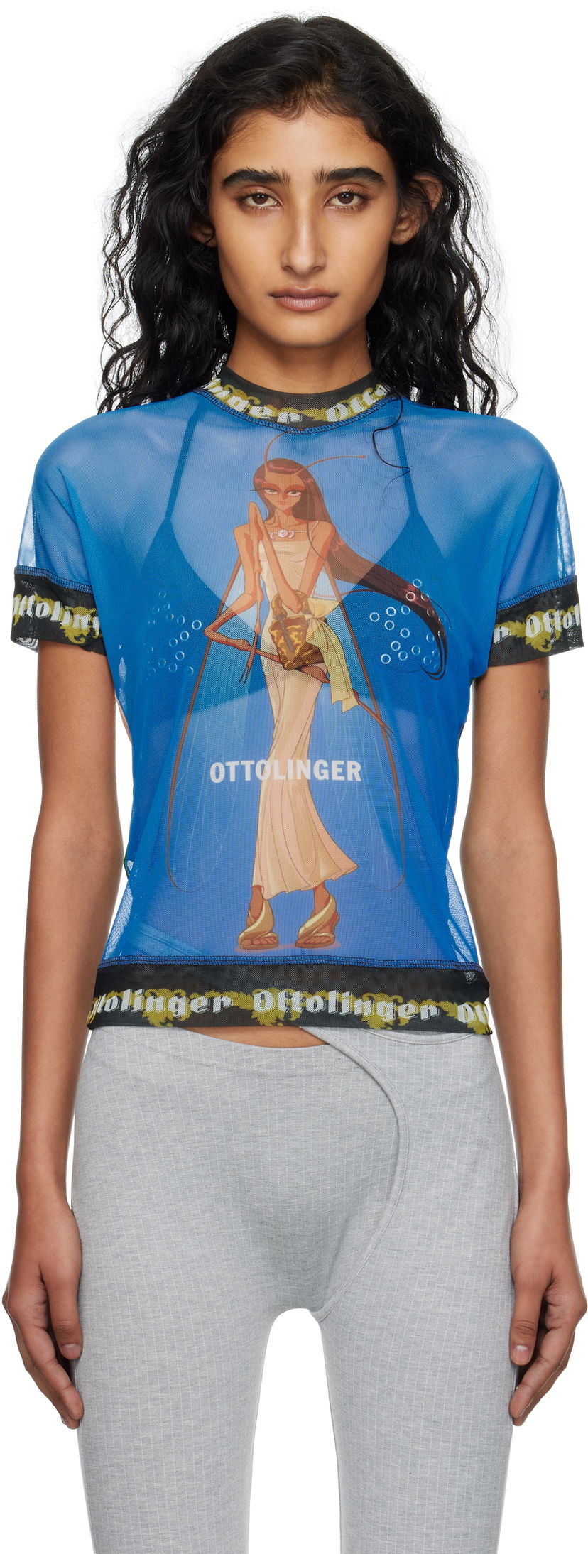 T-paita Ottolinger Ottolinger Oversized Mesh Graphic T-Shirt Sininen | 101-100501-02