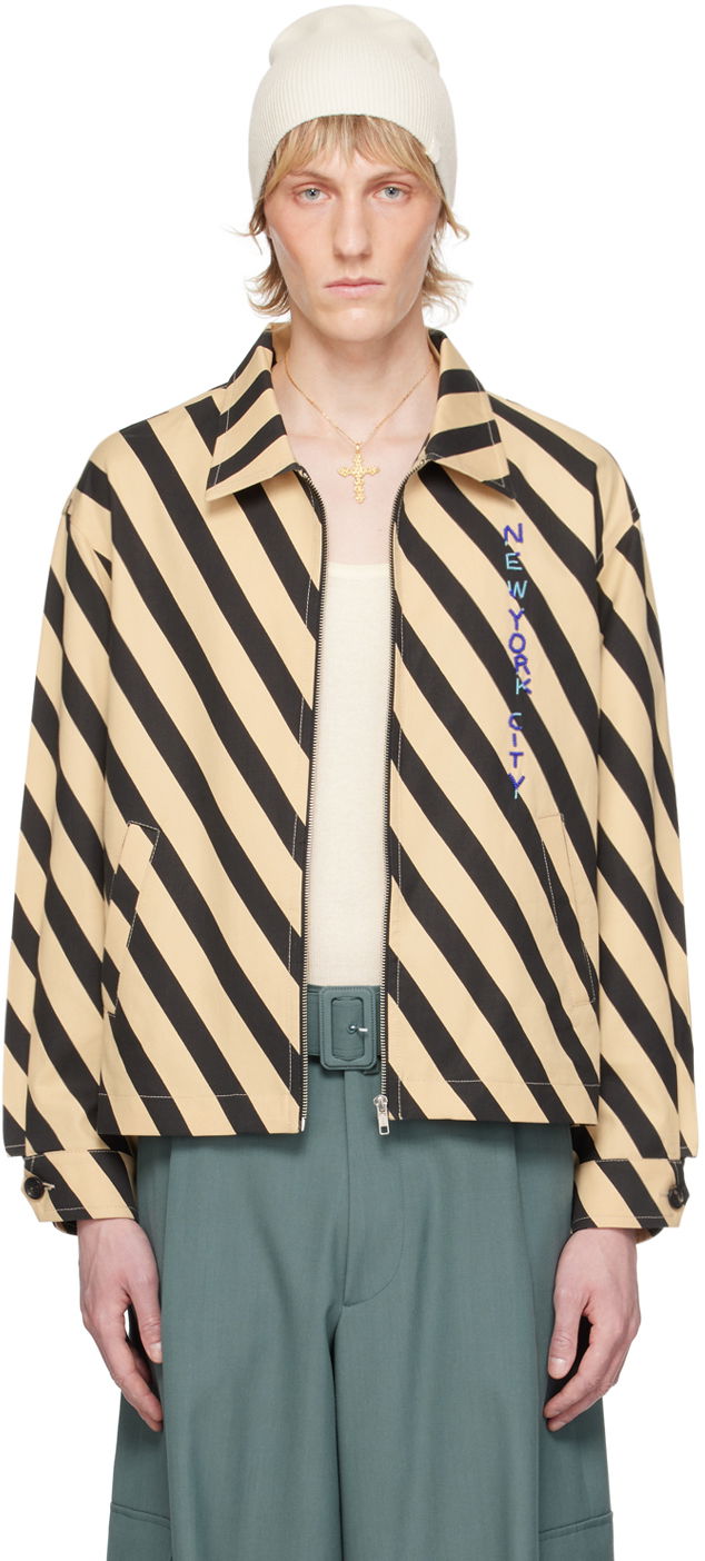 Bomber-takki Bode Domino Stripe Print Jacket Beige | MRS24JA018