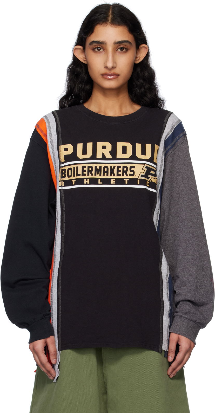 Villapaita Needles NEEDLES 7 Cuts College Long Sleeve T-Shirt Musta | QV409