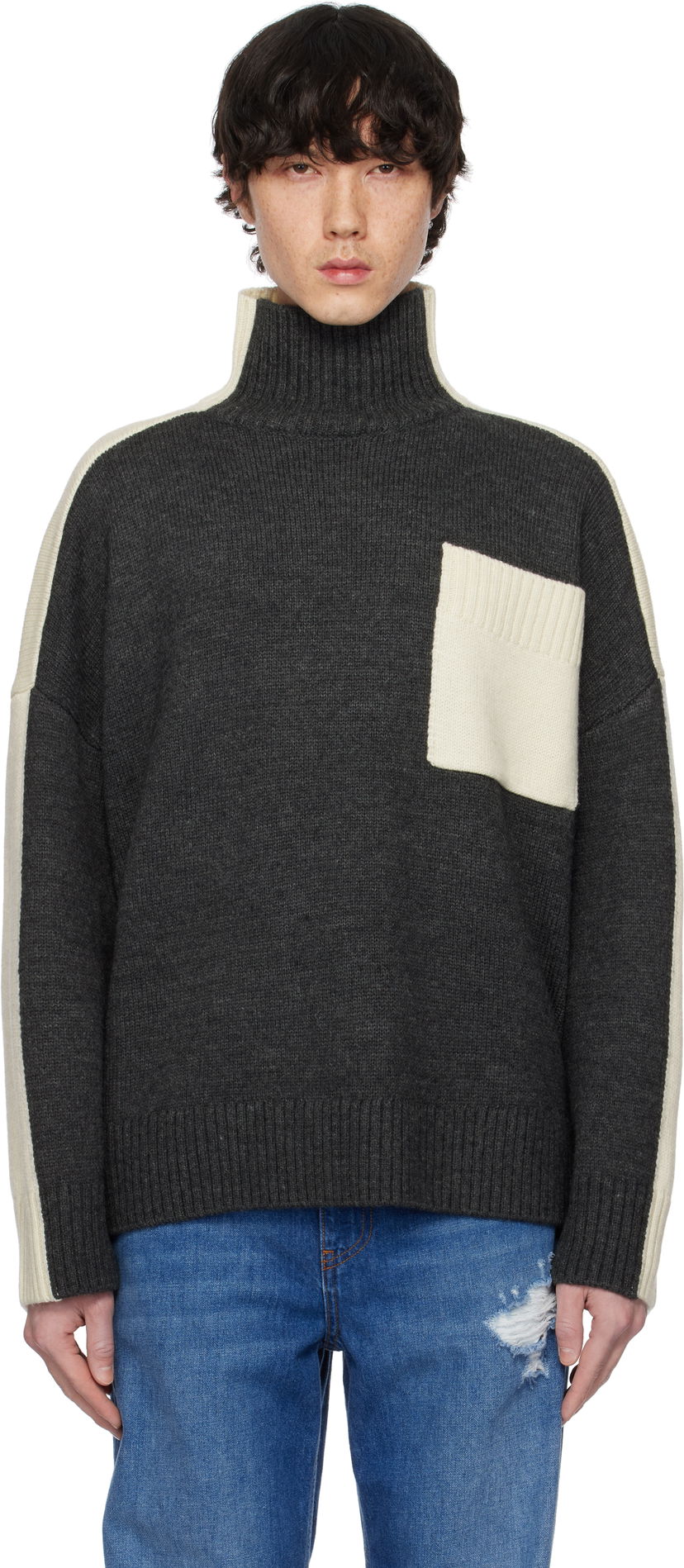 Villapaita JW Anderson JW Anderson Dual Tone Turtleneck with Patch Pocket Harmaa | KW1308-YN0367