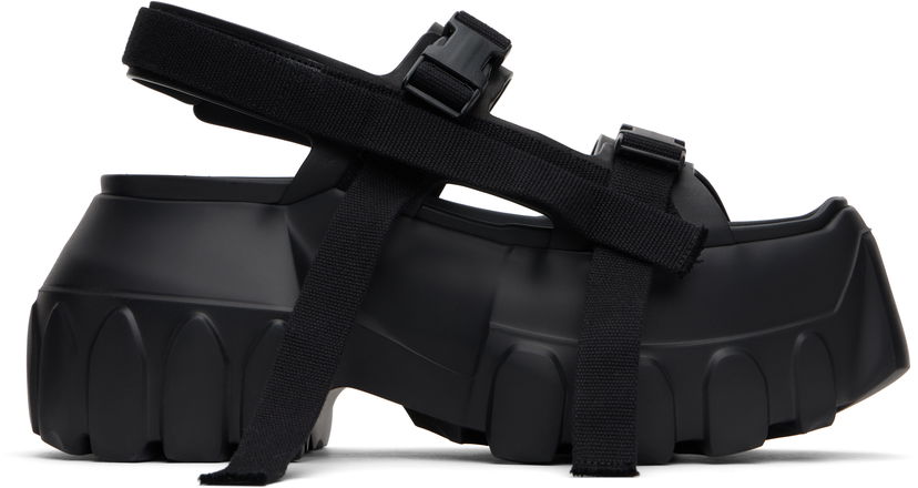 Kengänhoito Rick Owens Rick Owens Hollywood Mega Tractor Heeled Sandals Musta | RP01E7866 LOO