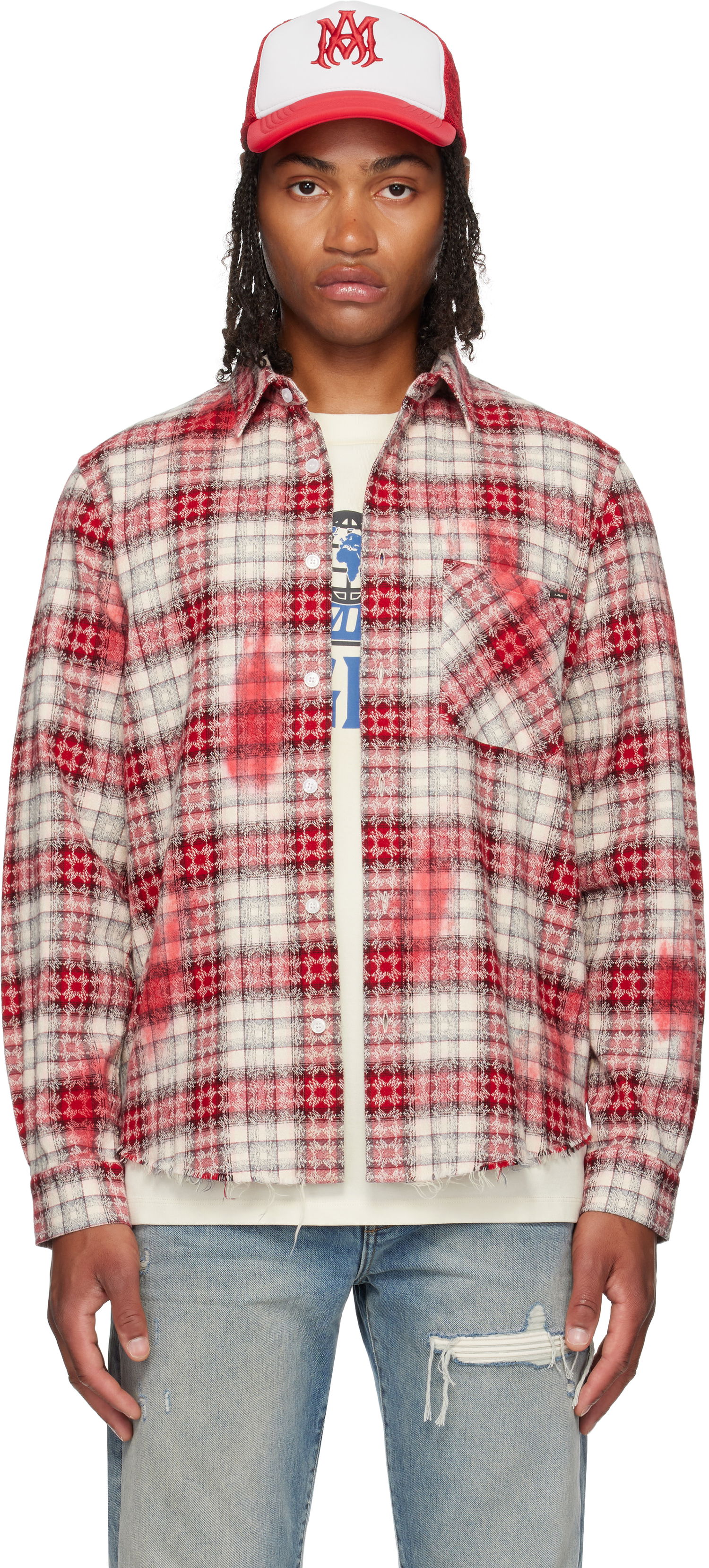Paita AMIRI MA Quad Bleach Distressed Plaid Flannel Shirt Monivärinen | AMSTFL1014, 0