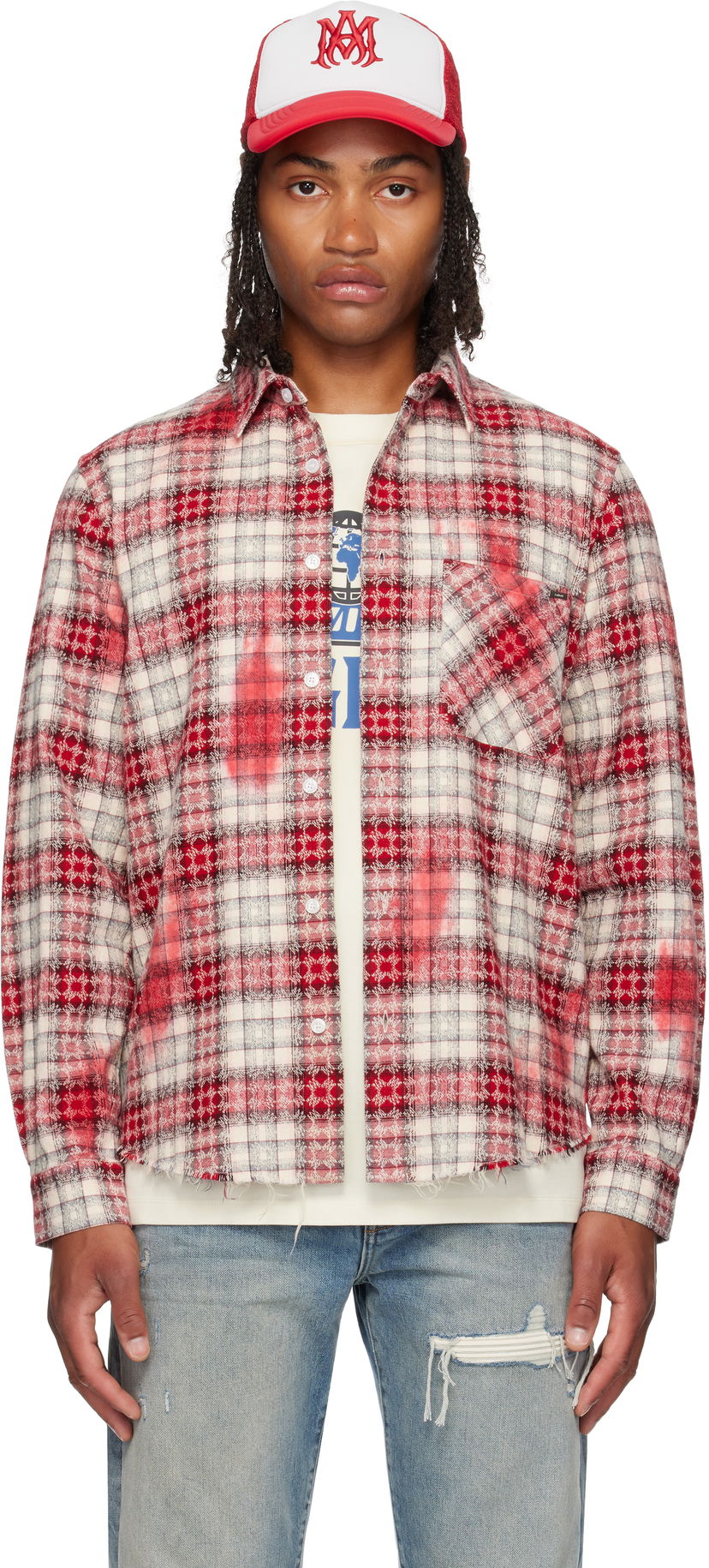 Paita AMIRI MA Quad Bleach Distressed Plaid Flannel Shirt Monivärinen | AMSTFL1014