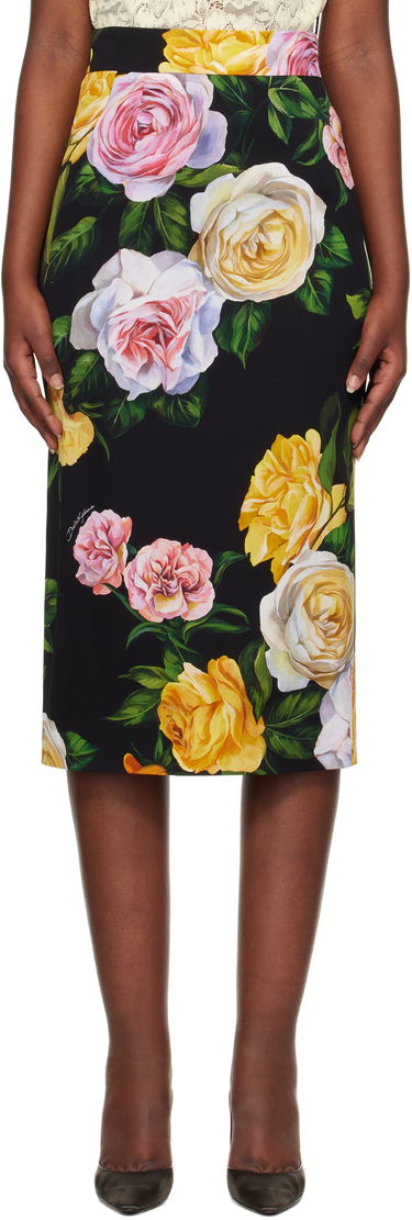 Hame Dolce & Gabbana Dolce&Gabbana Peony & Rose-Print Midi Skirt Musta | F4B6UT FSA7B, 0
