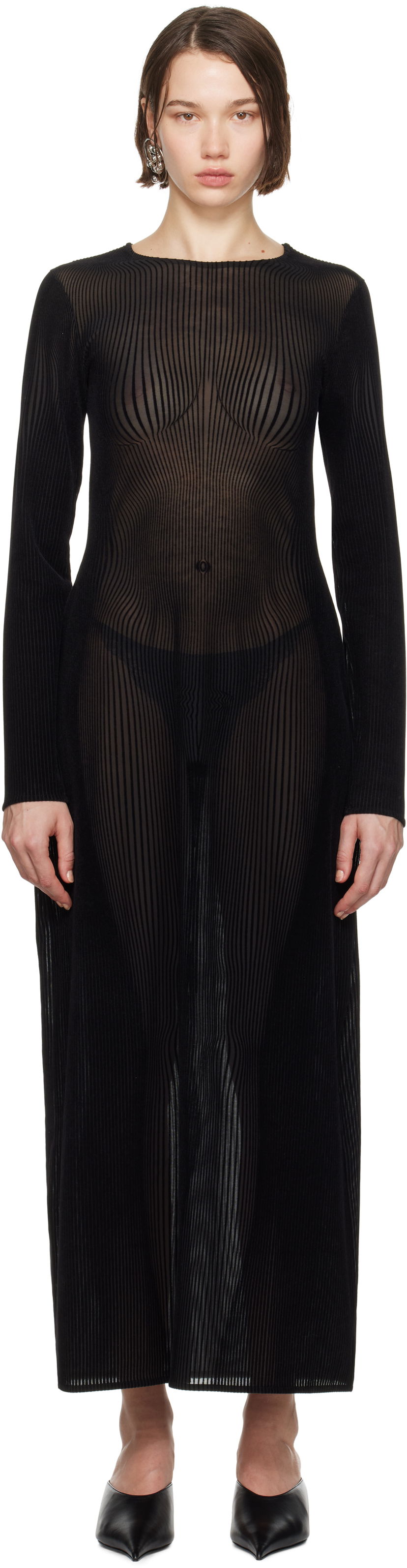 Mekko Jean Paul Gaultier Gaultier Morphing Pinstripe Maxi Dress Musta | 24/31-F-RO270-T570-0000