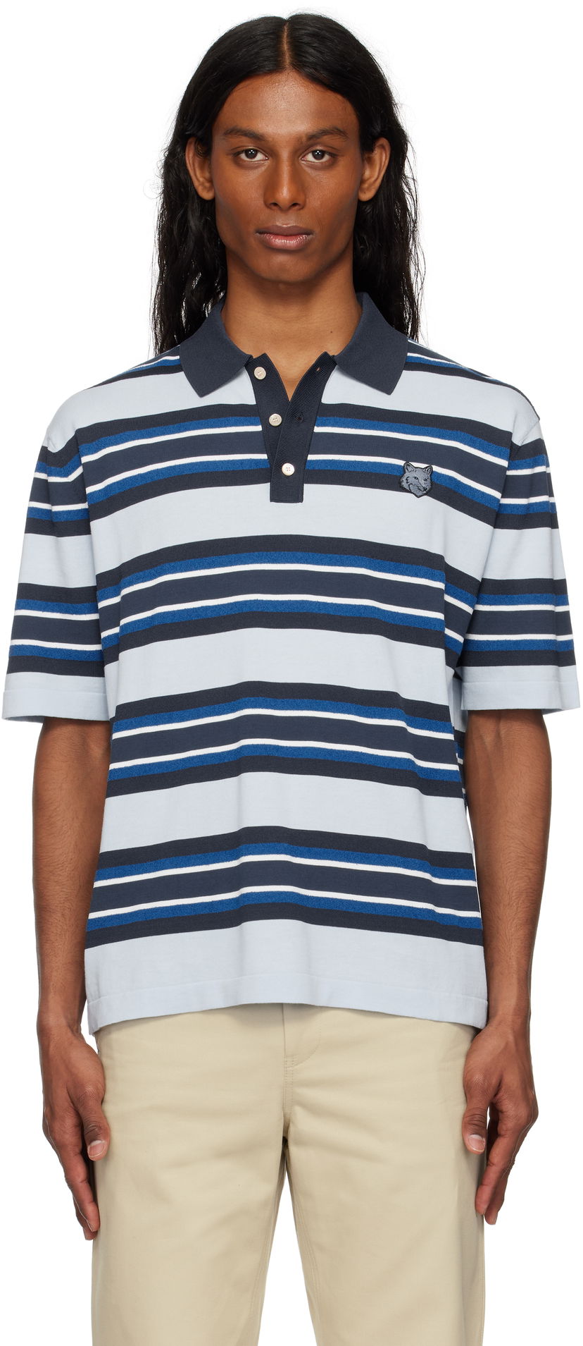 Poolopaita MAISON KITSUNÉ Maison Kitsuné Fine Gauge Striped Polo with Fox Head Patch Sininen | OM00201KT1119