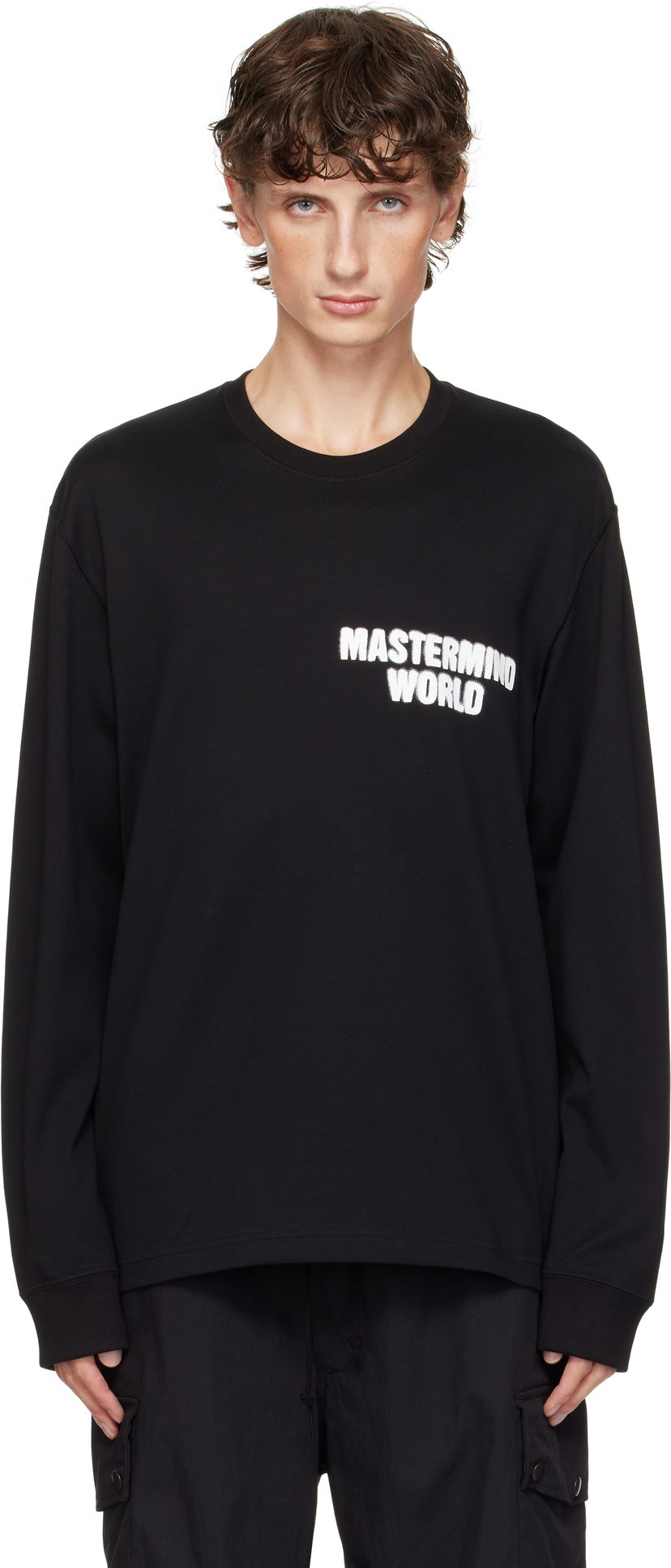 T-paita Mastermind WORLD Long Sleeve Spray Paint T-shirt Musta | MW24S13-TS050-010