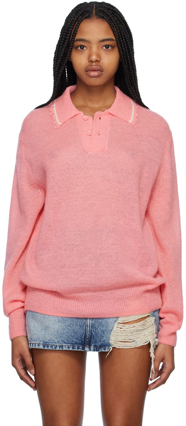 Poolopaita We11done Destroyed Knit Polo Vaaleanpunainen | WD-KT1-23-665-U-PK