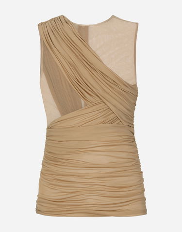 Tankkitoppi Dolce & Gabbana Stretch Tulle T-shirt With Draping Beige | G8RW3TG7M7SS9000, 0