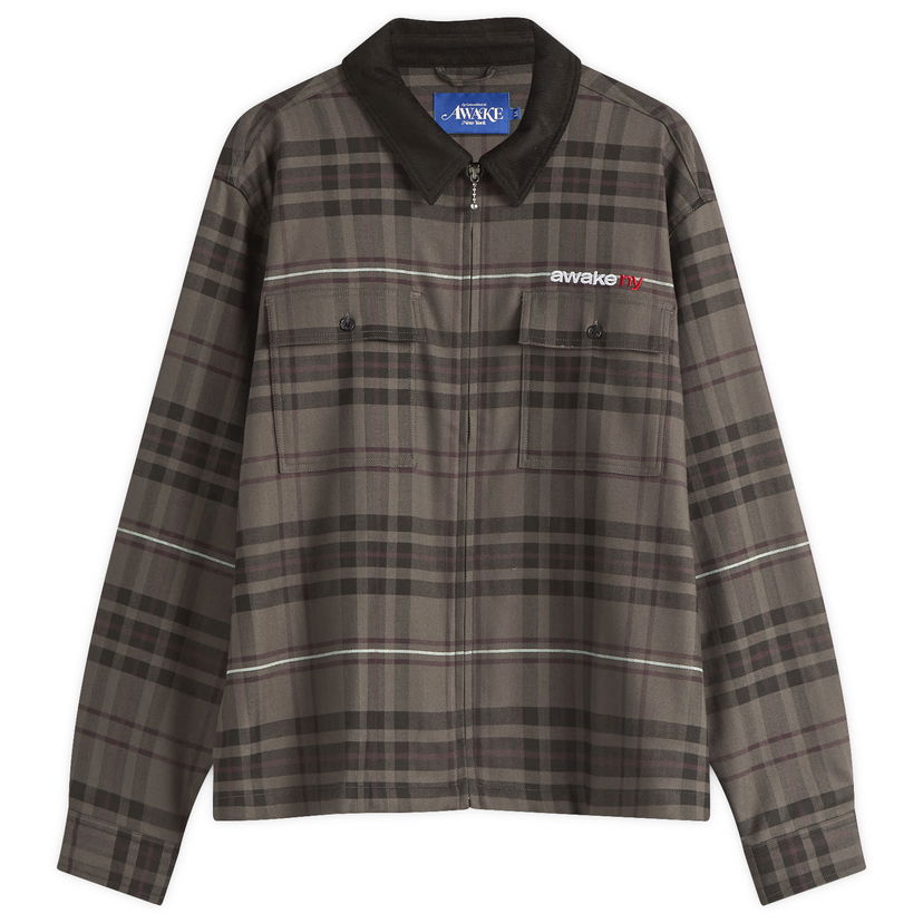 Paita Awake NY Awake NY Plaid Flannel Zip Overshirt, Size Large Ruskea | AWK-SP25-TP003-BRN
