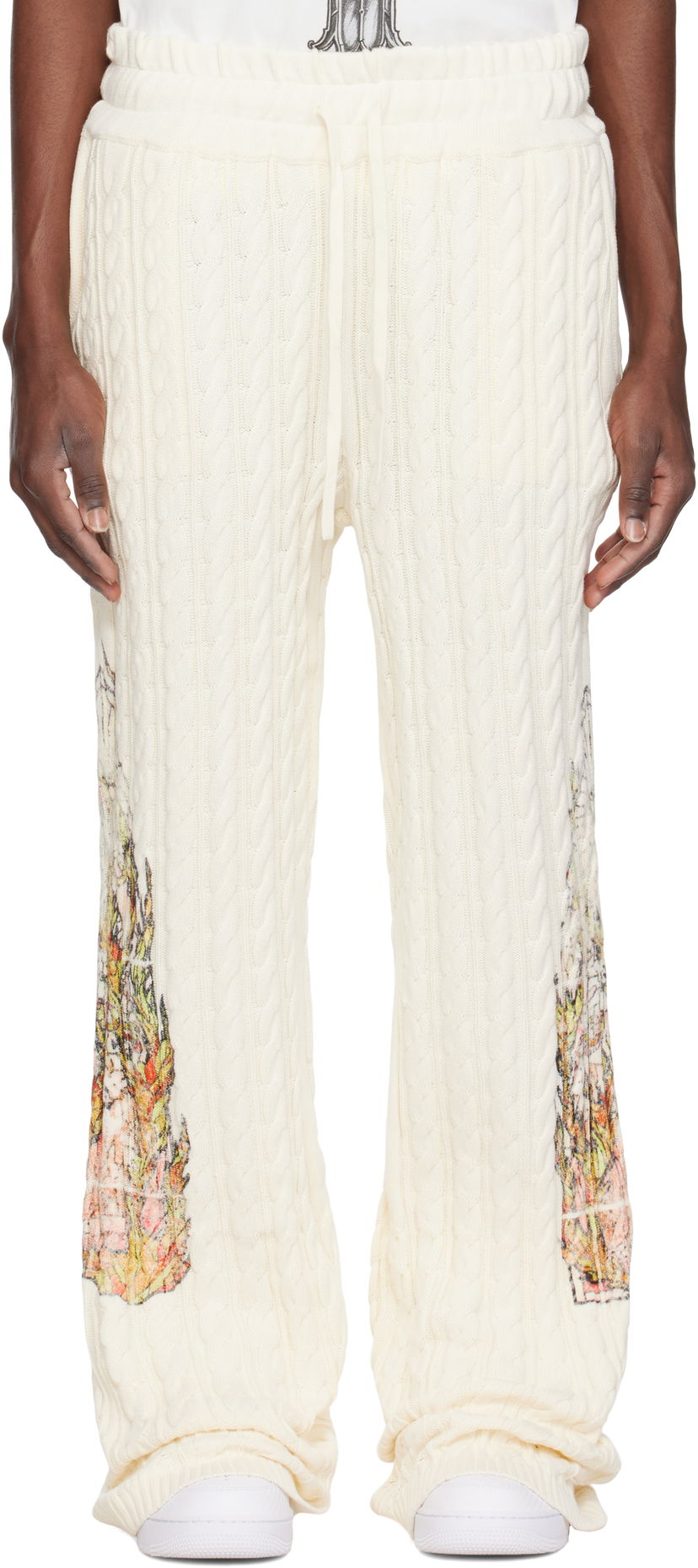 Verryttelyhousut Who Decides War Who Decides War Flame Glass Cable Knit Sweatpants Valkoinen | 1120770019SS25