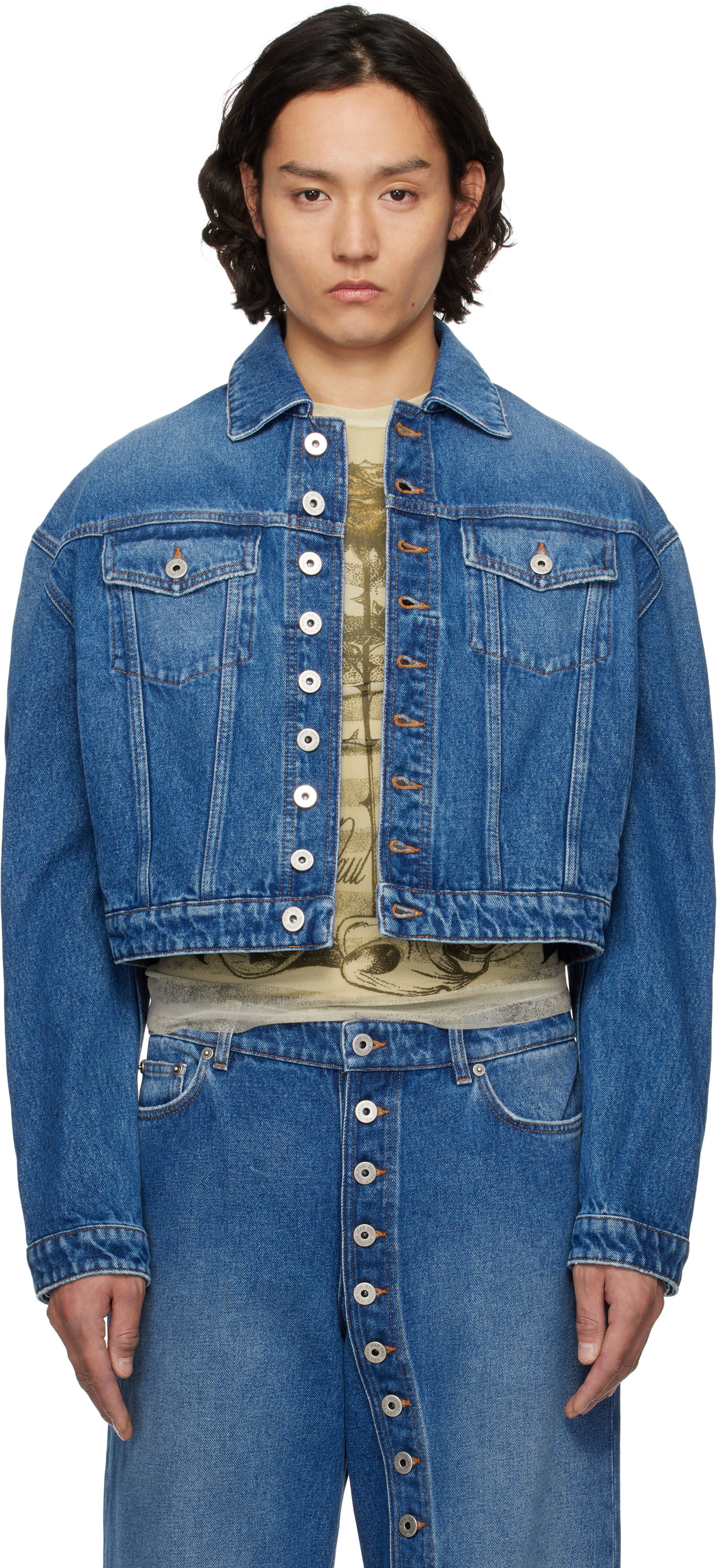 Takki Jean Paul Gaultier Jean Paul Gaultier 'The Buttoned' Cropped Denim Jacket Sininen | 25/34-U-VE092-D013-57, 0