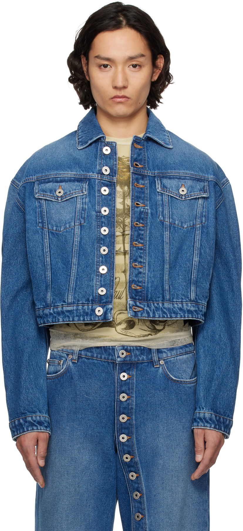 Takki Jean Paul Gaultier Jean Paul Gaultier 'The Buttoned' Cropped Denim Jacket Sininen | 25/34-U-VE092-D013-57