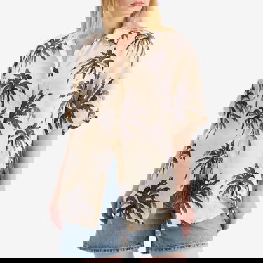 Paita Anine Bing Anine Bing Tristan Palm Shirt, Large Beige | A-07-11011-MTL68, 2