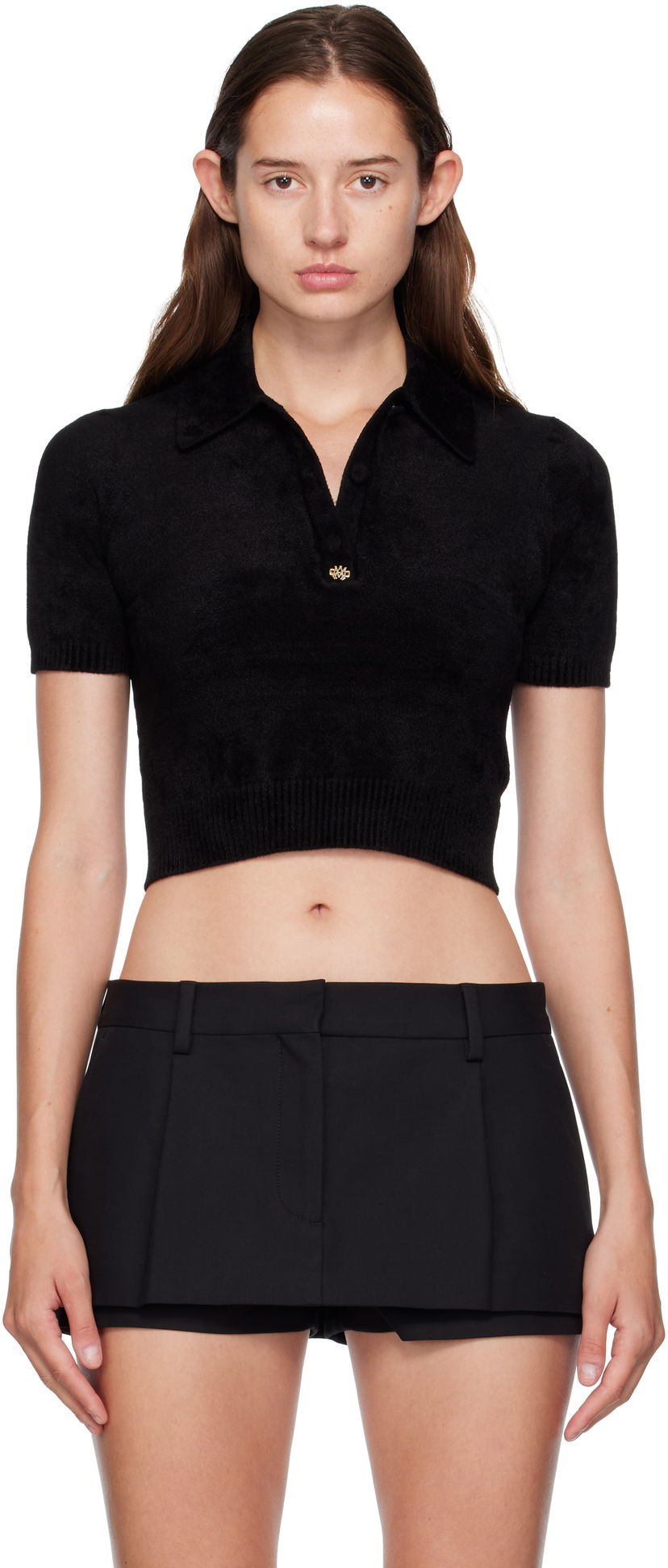 Poolopaita AMIRI AMIRI Velvet Cropped Polo Musta | AWKNPO1031
