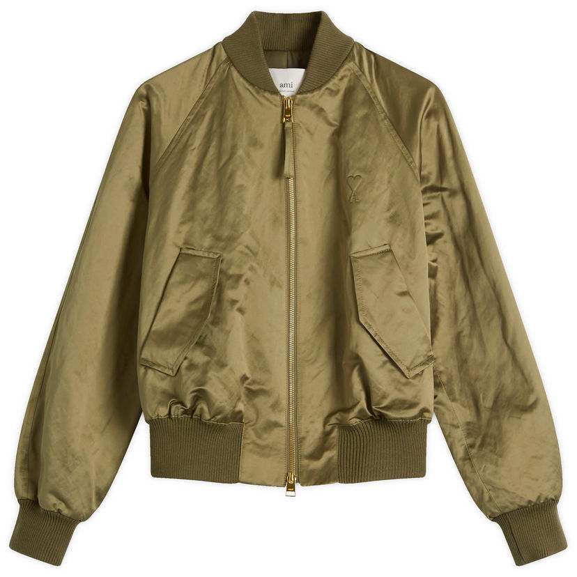 Bomber-takki AMI Women's De Coeur Bomber Jacket, Size Large Vihreä | FJK011-CO0100-376