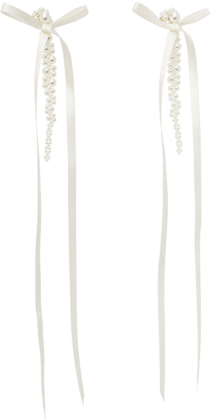 Korvakorut Simone Rocha Simone Rocha Bow Ribbon Pearl Drop Earrings Valkoinen | ERG410 0904, 1