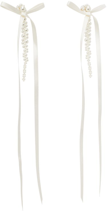 Korvakorut Simone Rocha Simone Rocha Bow Ribbon Pearl Drop Earrings Valkoinen | ERG410 0904, 1