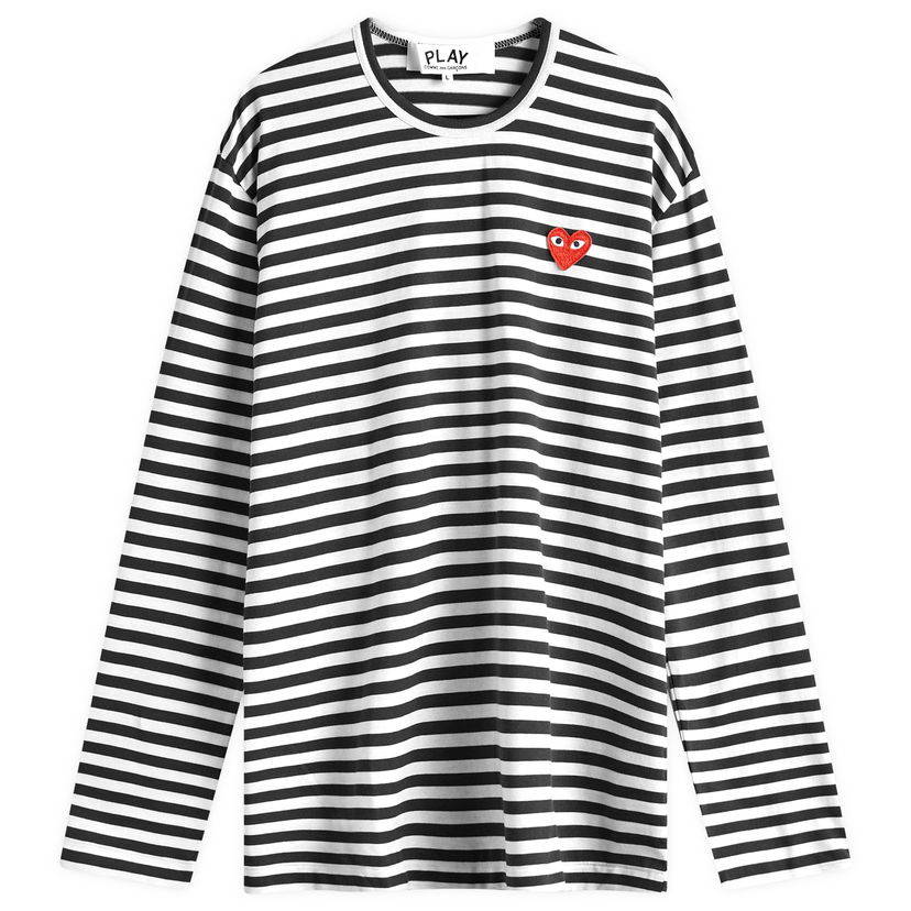 T-paita Comme des Garçons Long Sleeve Stripe T-Shirt With Logo Valkoinen | AX-T164-051-1