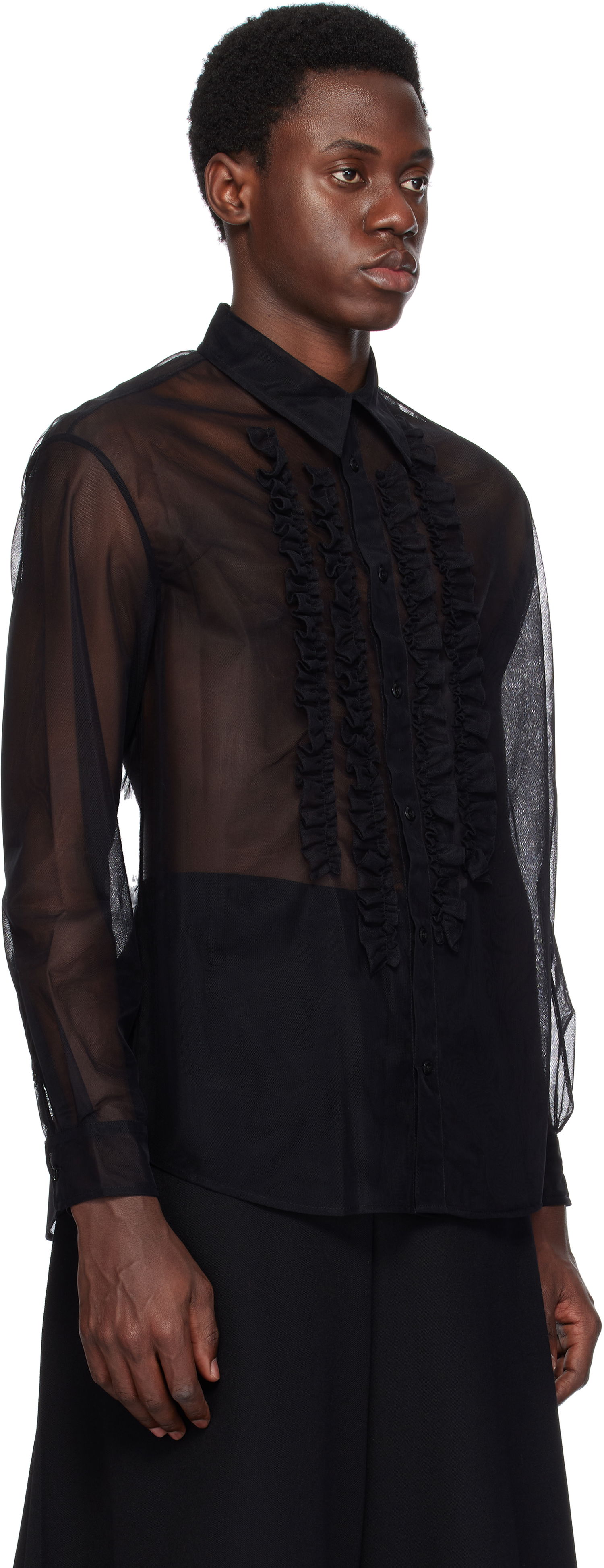 Paita Simone Rocha Simone Rocha Sheer Ruffle Bib Shirt Musta | 5241 0069, 1