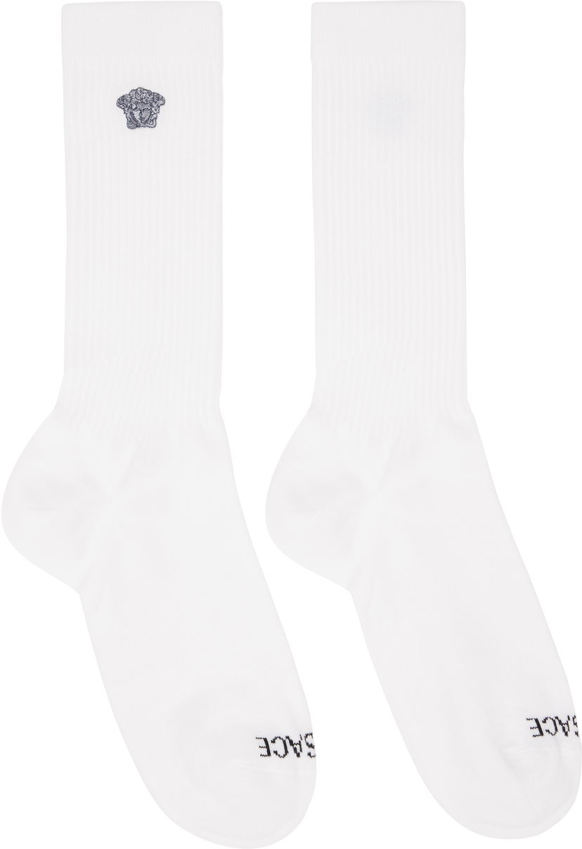 Sukat Versace Versace Embroidered Medusa Ribbed Socks Valkoinen | 1008835_1A13105