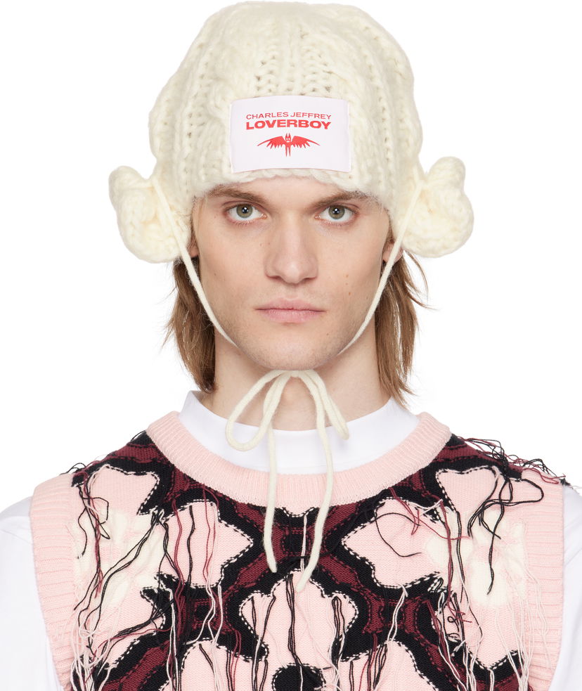 Pipo Charles Jeffrey Loverboy Charles Jeffrey LOVERBOY Chunky Aviator Beanie with Earflaps Valkoinen | 54130201