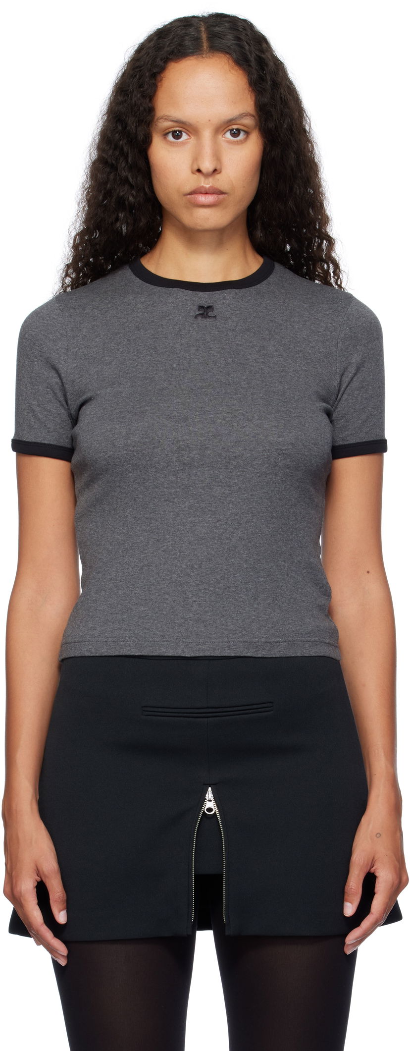 T-paita Courrèges Contrast Trim Signature T-Shirt Harmaa | 324JTS017JS0166